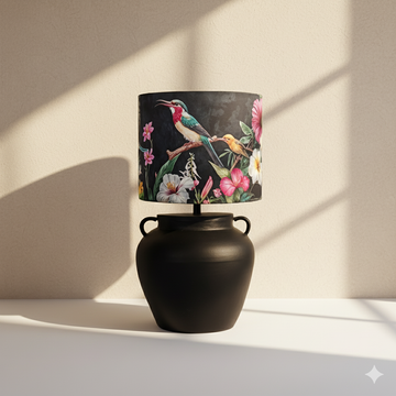 Chandani Bagh- Elegant black ceramic lamp adorned with delicate floral detailing.