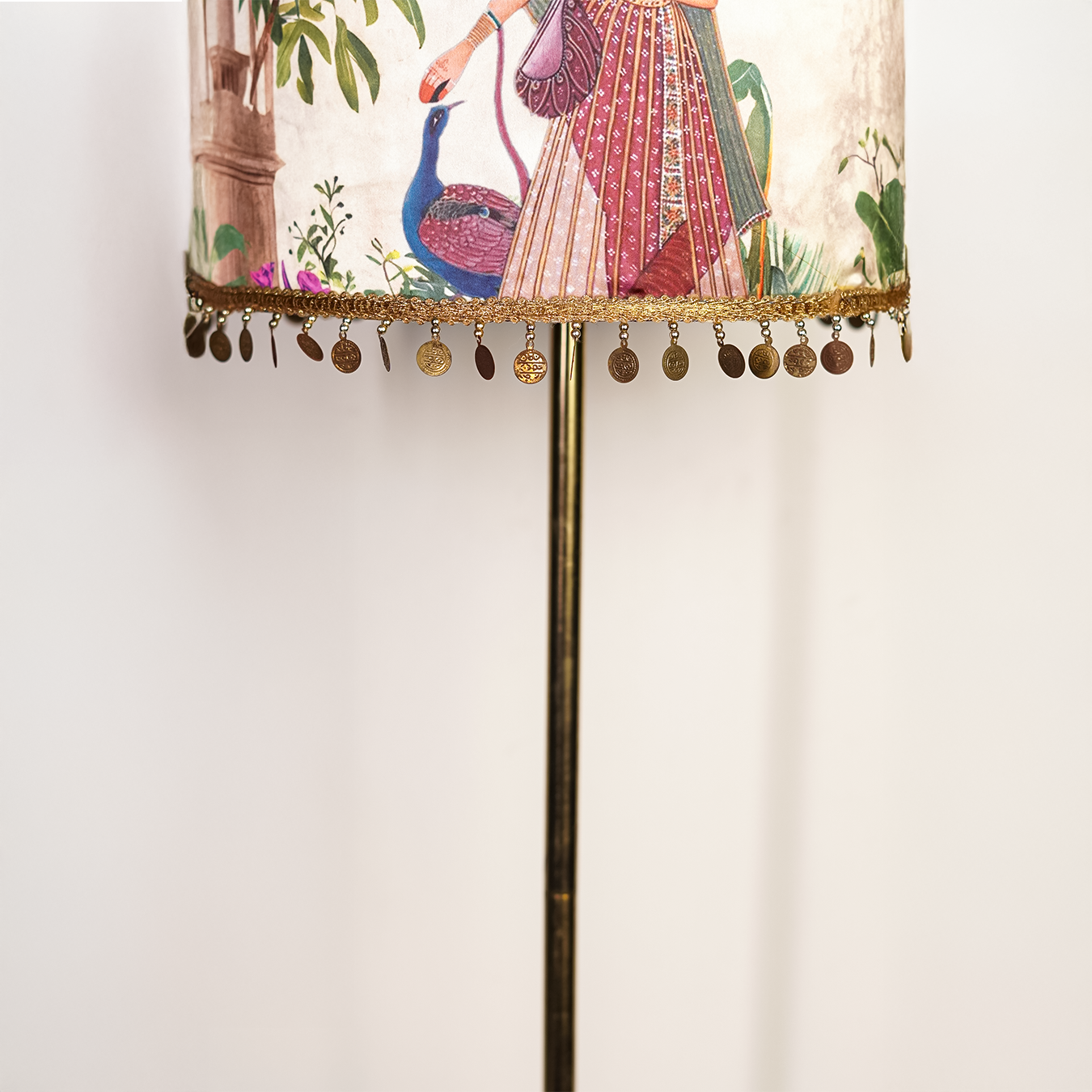 Noor-e-Sitaar - Chic sleek metal lamp paired with a Mughal-inspired ivory Indian lampshade