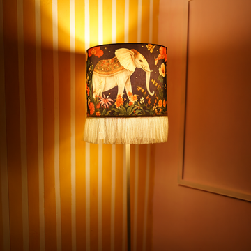Shaahi Savaari- A statement sleek metal lamp elevated with a timeless Mughal blue  Indian lampshade.