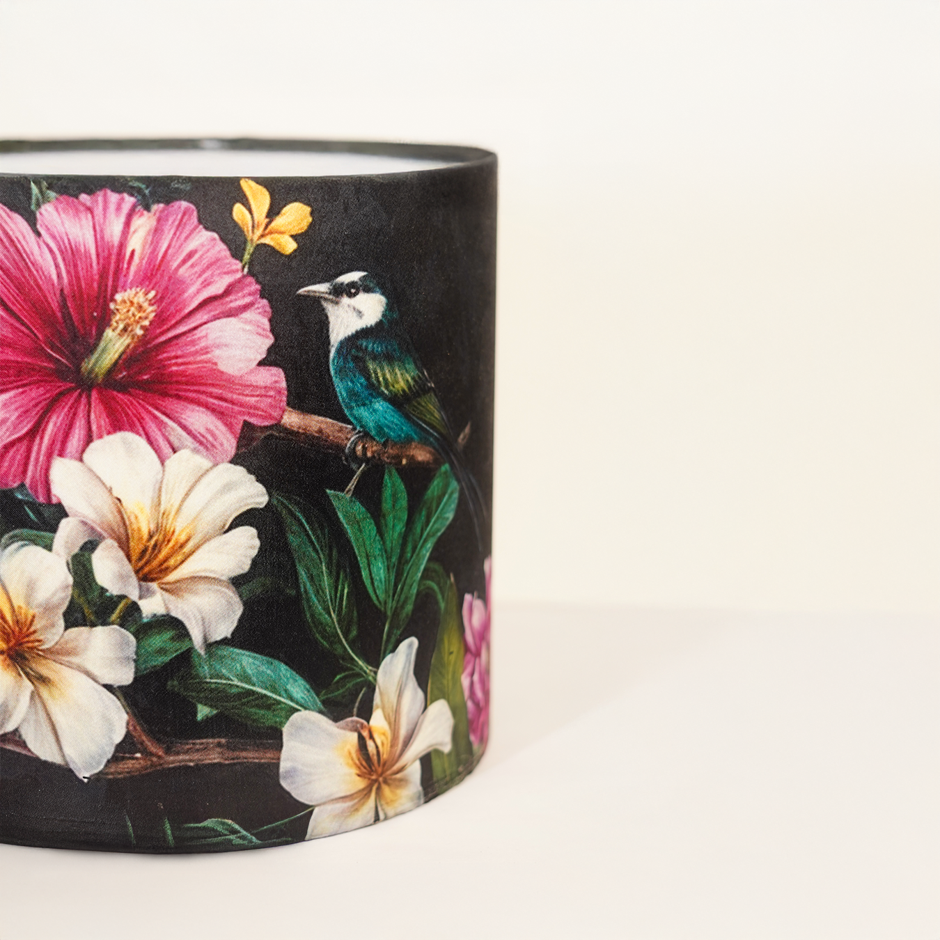 Chandani Bagh- Elegant black ceramic lamp adorned with delicate floral detailing.