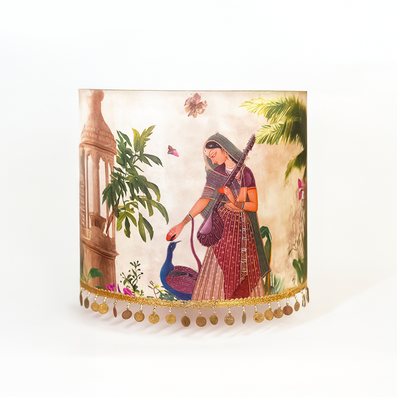 Noor-e-Sitaar - Chic sleek metal lamp paired with a Mughal-inspired ivory Indian lampshade