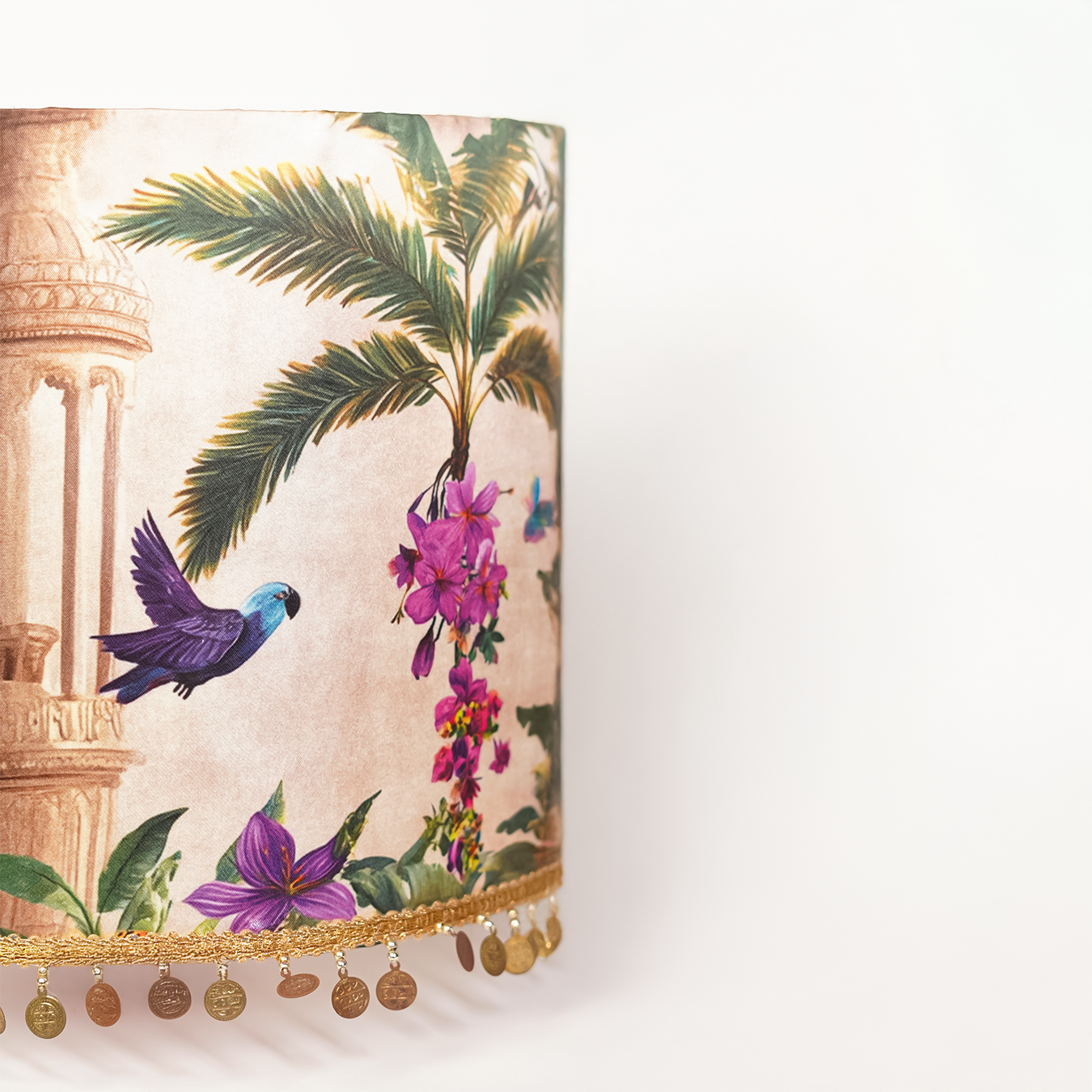 Noor - E - Sitar - Handpainted mustard textured ceramic lamp with a Mughal-inspired ivory lampshade.