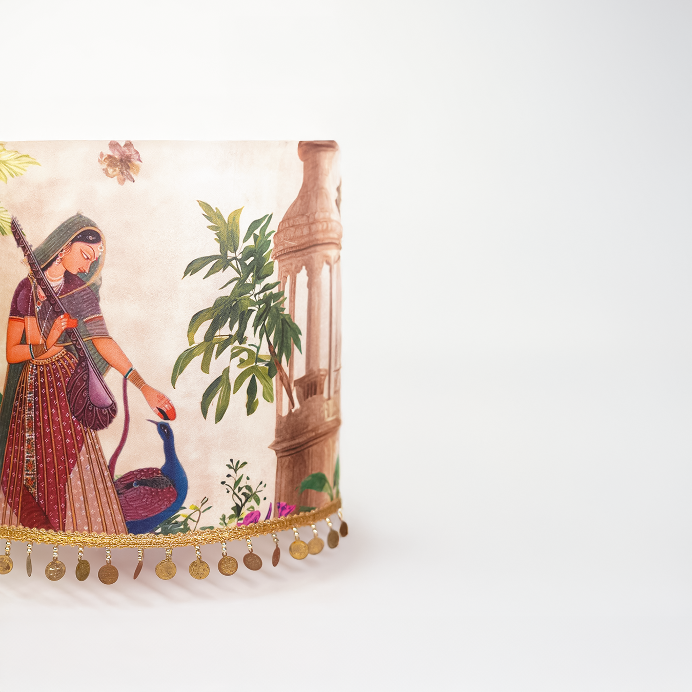 Noor-e-Sitaar - Chic sleek metal lamp paired with a Mughal-inspired ivory Indian lampshade