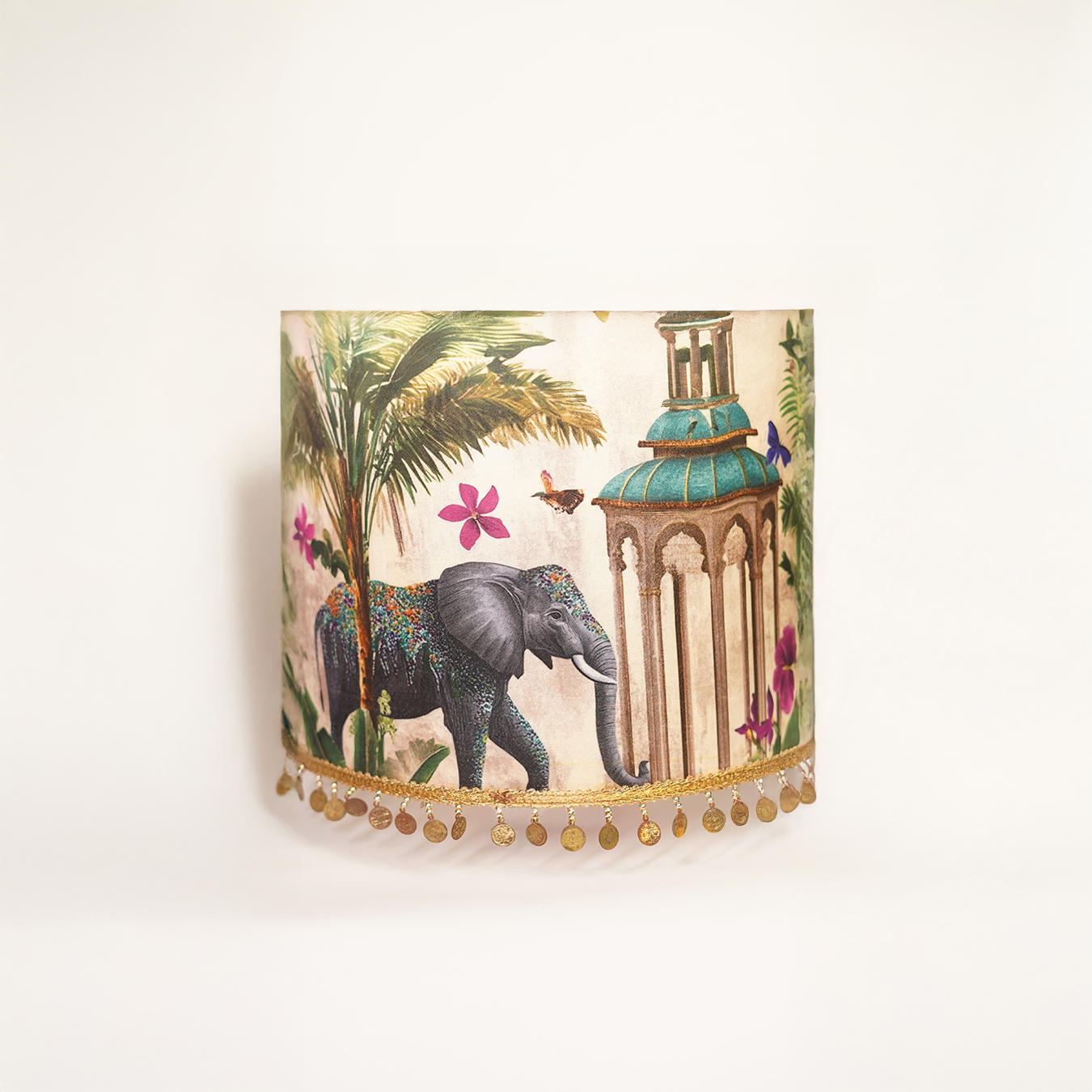 Noor-e-Sitaar - Chic sleek metal lamp paired with a Mughal-inspired ivory Indian lampshade