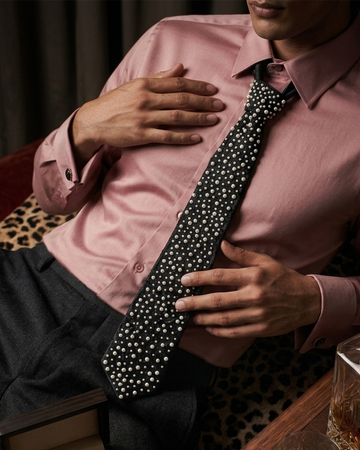Majestic Noir — Heavy Pearl  Embellished Designer Tie