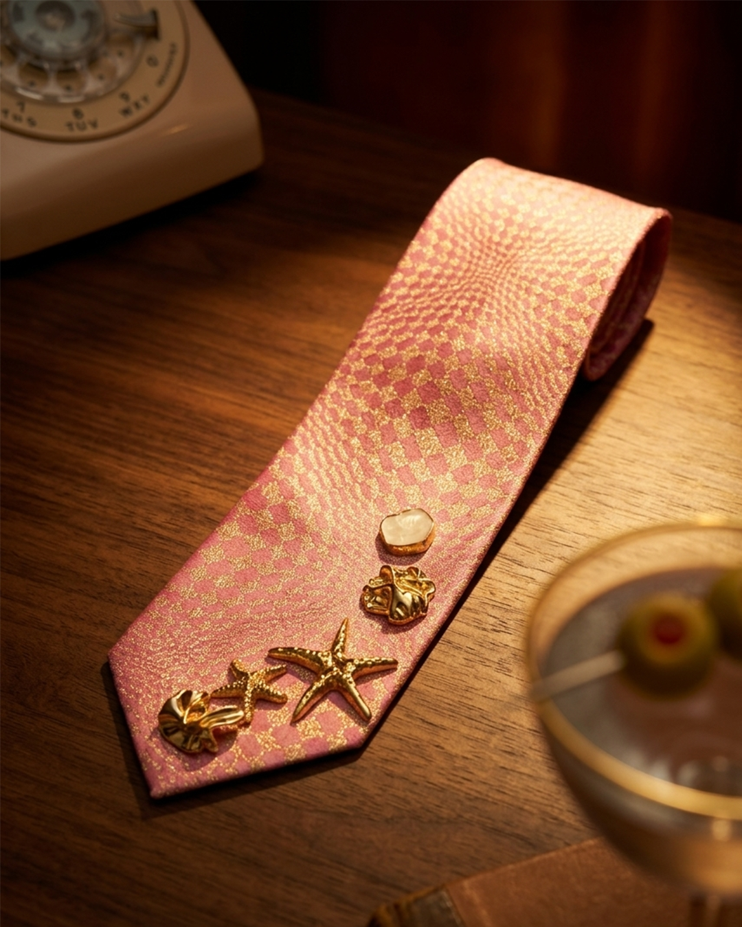 The Pink Affair — Ornamental Gold brooch  Tie