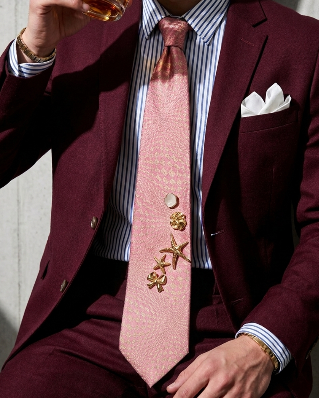 The Pink Affair — Ornamental Gold brooch  Tie