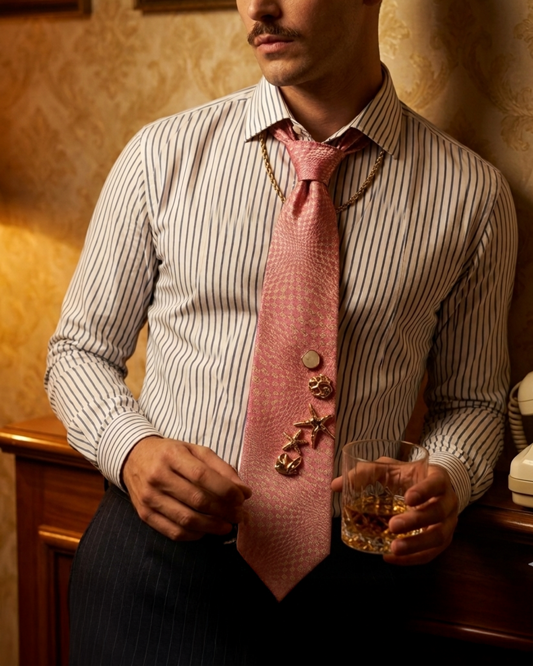 The Pink Affair — Ornamental Gold brooch  Tie