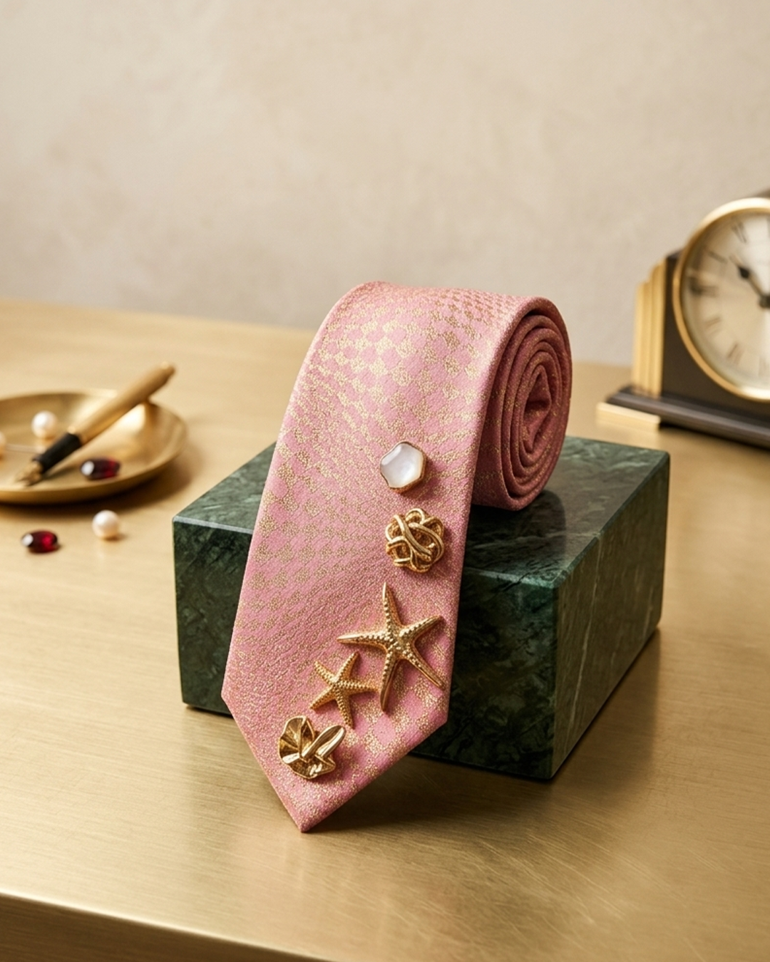The Pink Affair — Ornamental Gold brooch  Tie