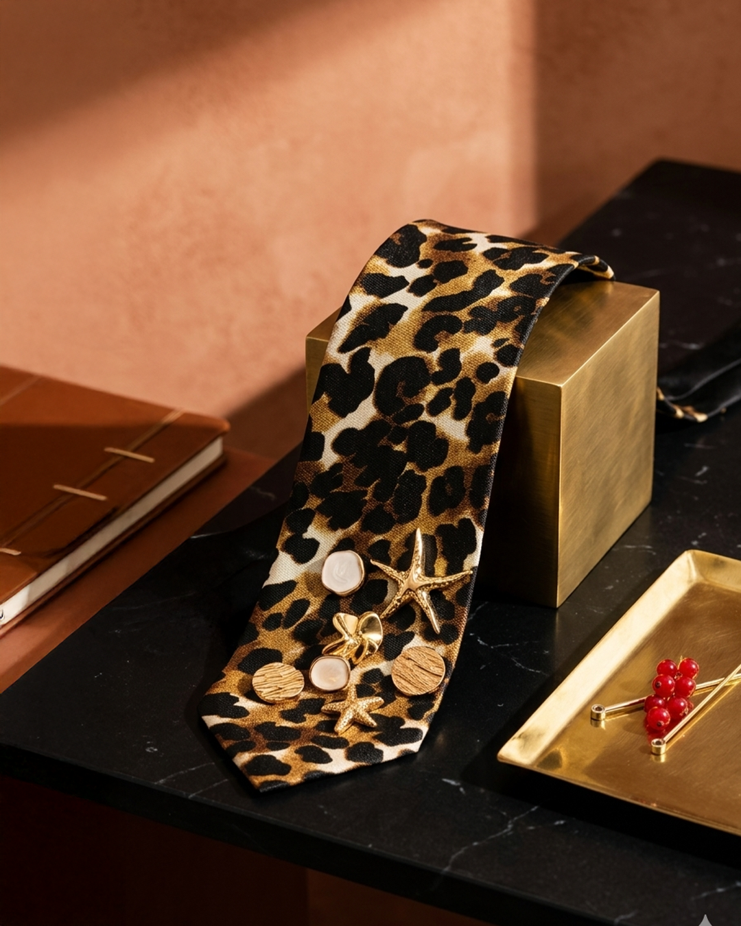 Golden Leopard — Brooched Couture Tie