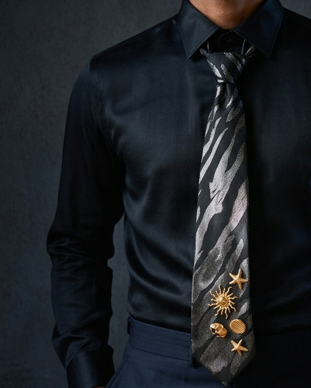 Scarlet Crest - Gold Brooch Statement Tie