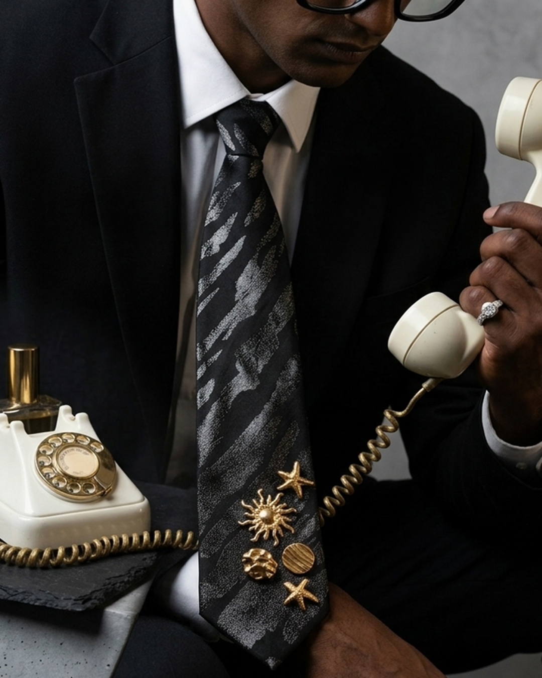 Scarlet Crest - Gold Brooch Statement Tie