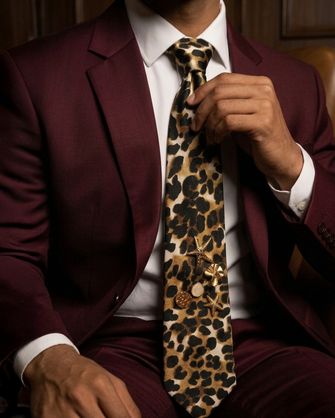 Golden Leopard — Brooched Couture Tie