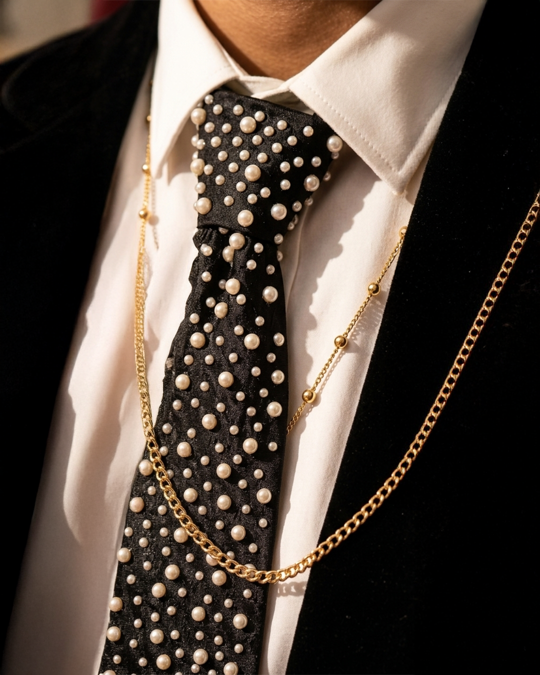 Majestic Noir — Heavy Pearl  Embellished Designer Tie