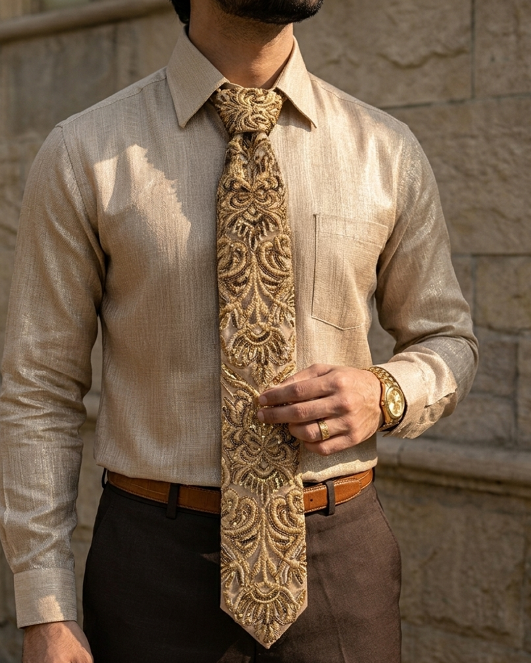 Royal Zari Gold Embroidered Tie