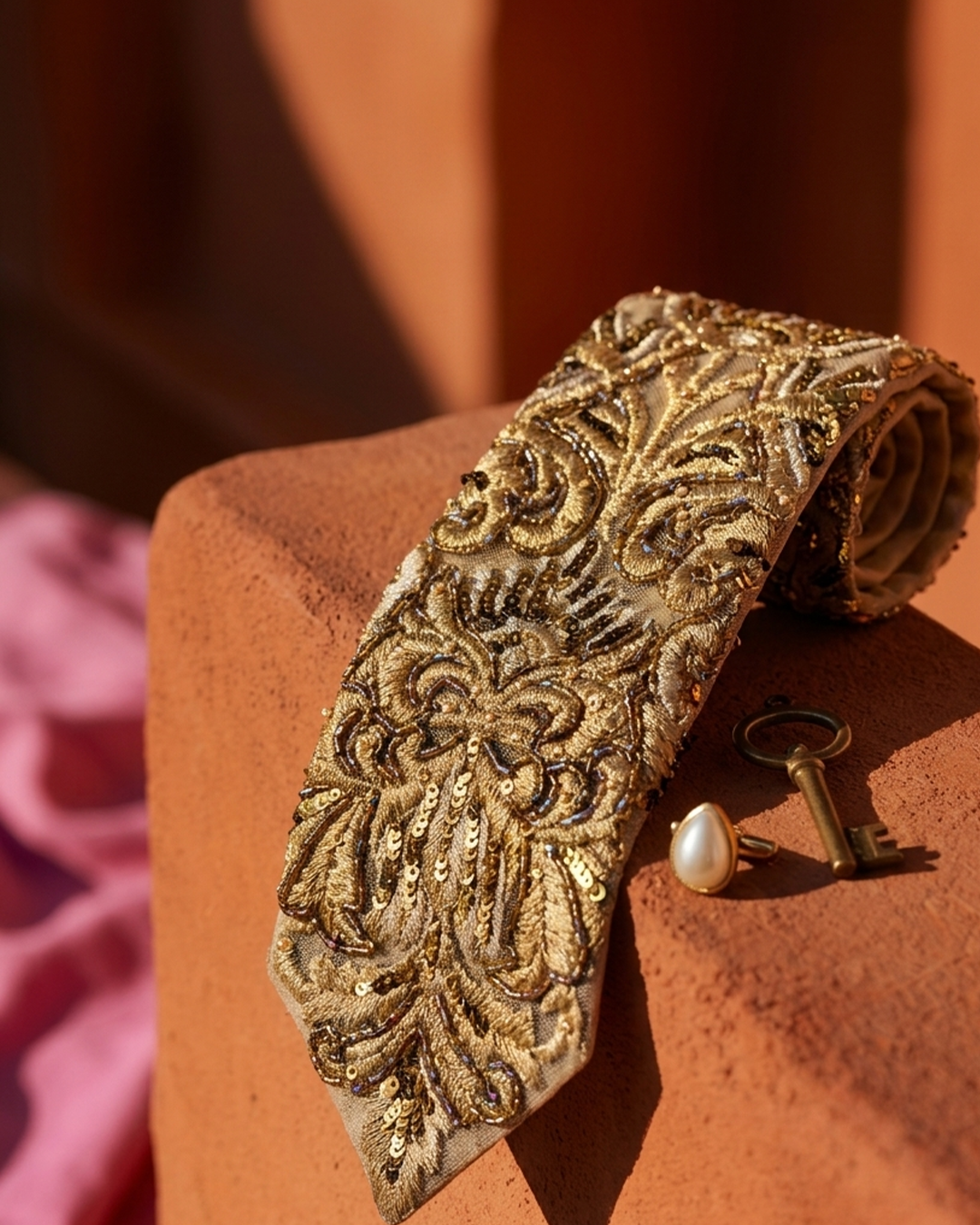Royal Zari Gold Embroidered Tie